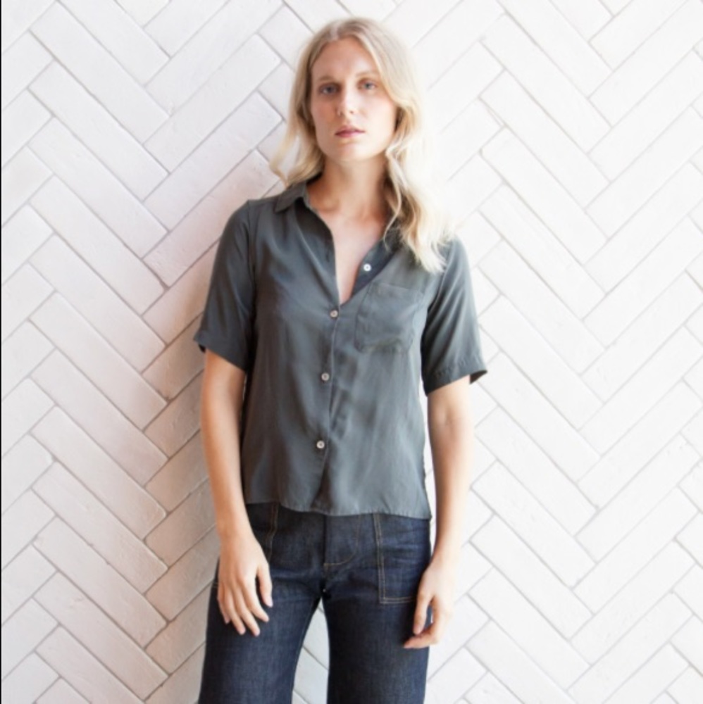 ESBY Julie Silk Button Down in Pine (XS)